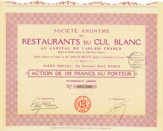 Société Anonyme des Restaurants du Cul Blanc