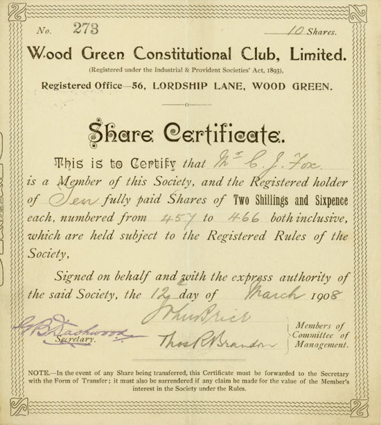 Wood Green Constitutional Club, Ltd.