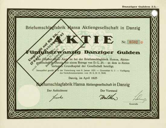 Briefumschlagfabrik Hansa Aktiengesellschaft in Danzig