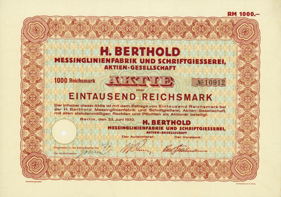 H. Berthold Messinglinienfabrik und Schriftgiesserei, AG