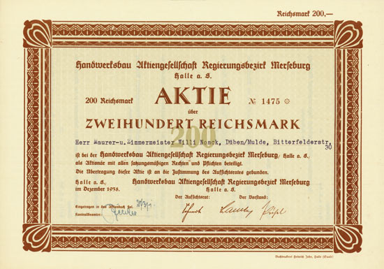 Handwerksbau Aktiengesellschaft Regierungsbezirk Merseburg