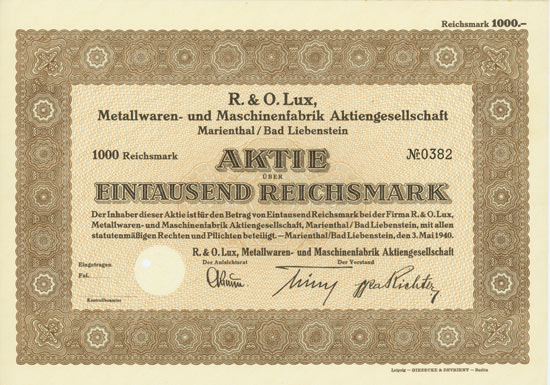 R. & O. Lux, Metallwaren- und Maschinenfabrik AG
