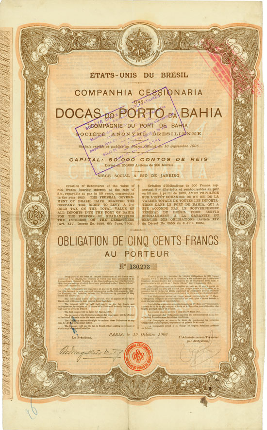 Companhia Cessionaria das Docas do Porto da Bahia (Compagnie du Port de Bahia)