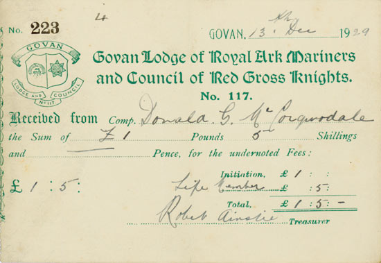 Govan Lodge of Royal Ark Mariners and Council of Red Cross Knights No. 117