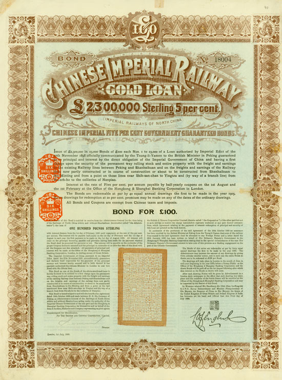 Chinese Imperial Railway Gold Loan (Imperial Railways of North China, Kuhlmann 90)