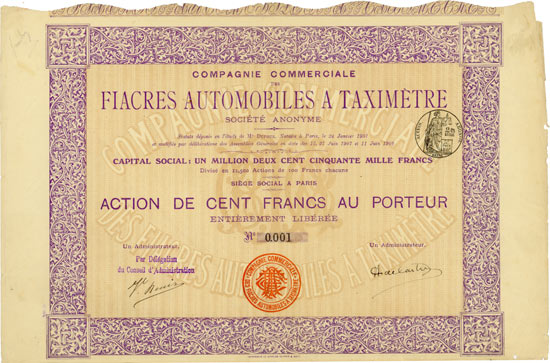 Compagnie Commerciale de Fiacres Automobiles à Taximètre Société Anonyme