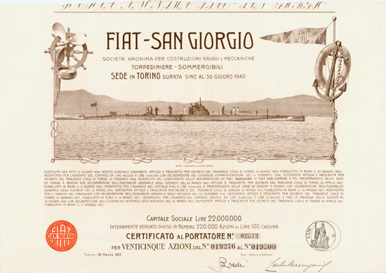 FIAT - San Giorgio Societé Anonima per Costruzioni Navali e Meccaniche Torpediniere - Sommergibili