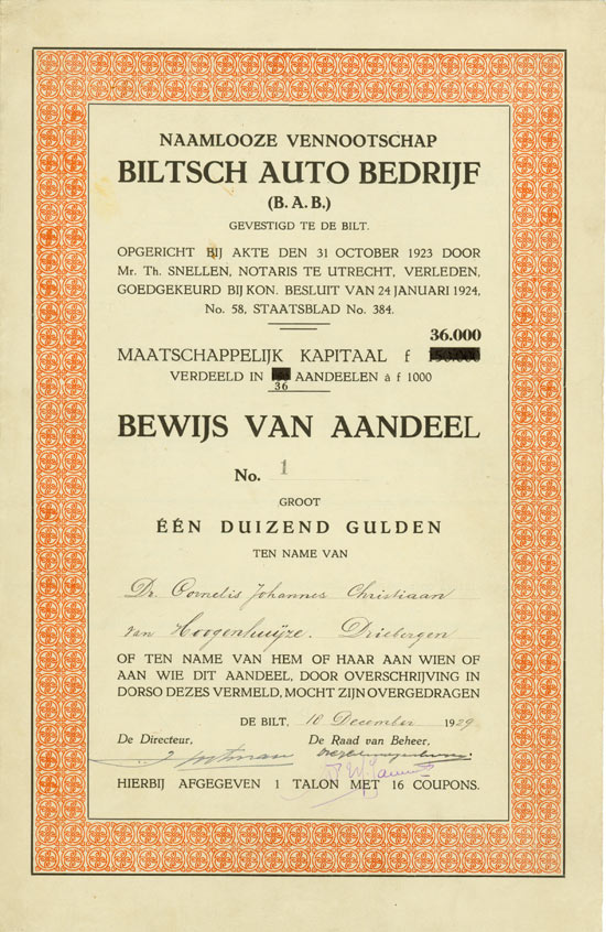 Naamlooze Vennootschap Biltsch Auto Bedrijf (B. A. B.)