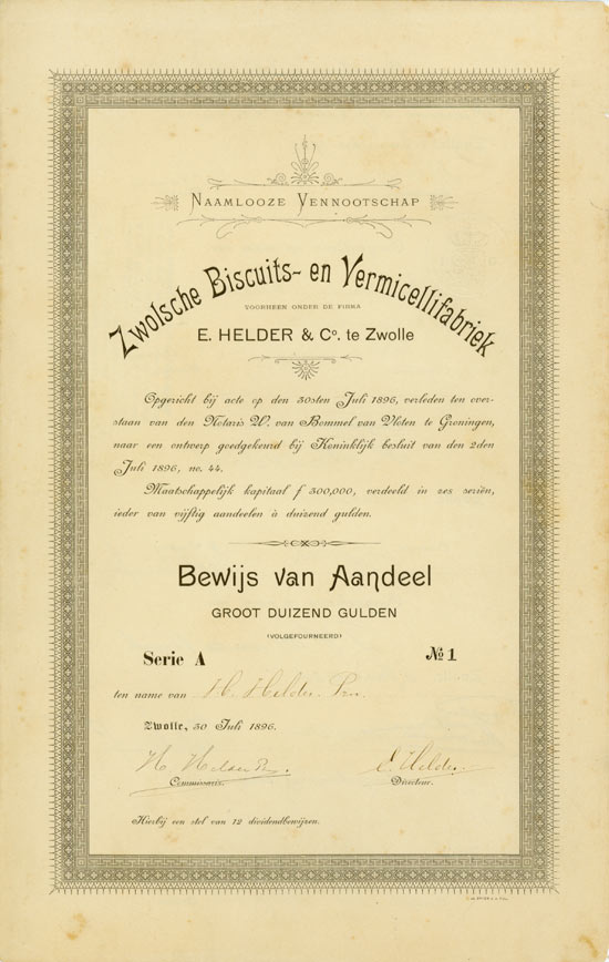 Naamlooze Vennootschap Zwolsche Biscuits- en Vermicellifabriek voorheen onder de Firma E. Helder & Co.