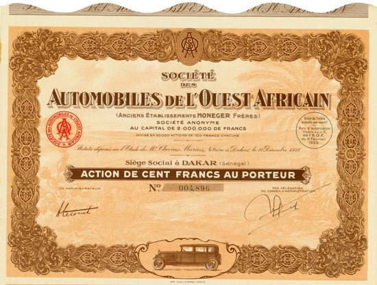 Société des Automobiles de l'Ouest Africain (Anciens Etablissements Moneger Frères)