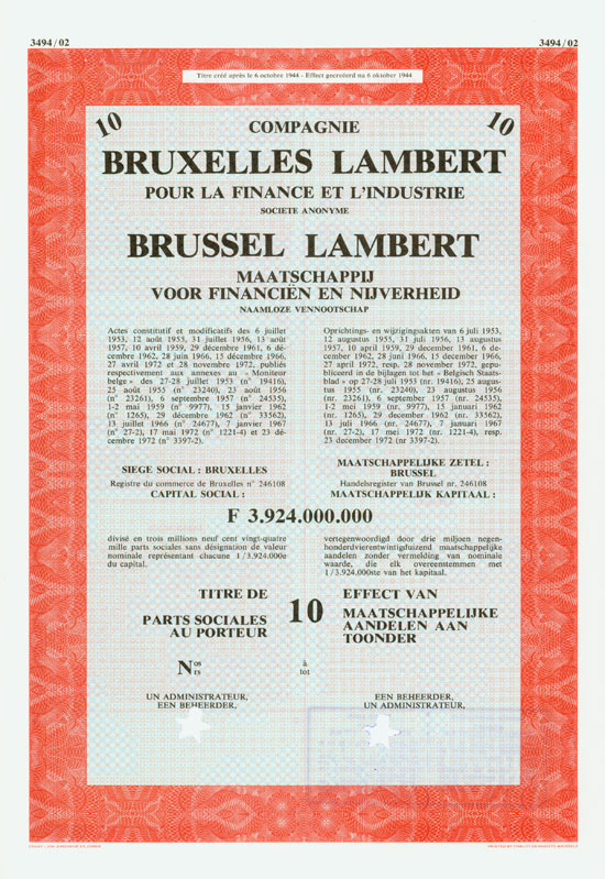 Compagnie Bruxelles Lambert pour la Finance et L'Industrie Société Anonyme