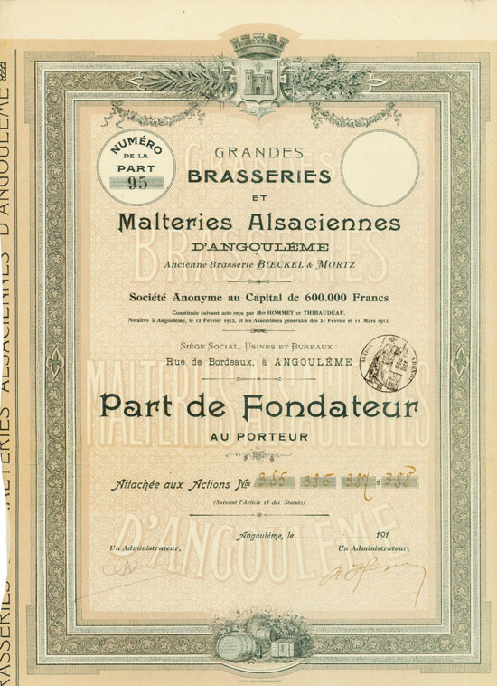 Grandes Brasseries et Malteries Alsaciennes d’Angouléme Ancienne Brasserie Boeckel & Moritz