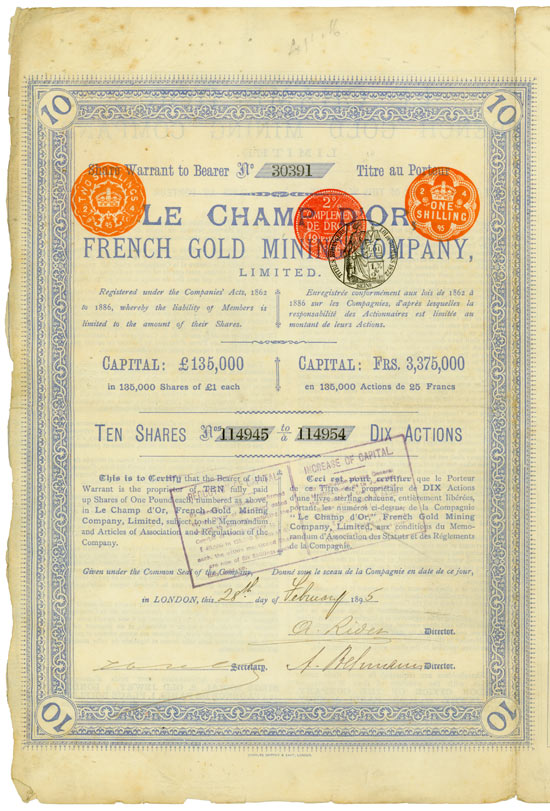 Le Champ d'or, French Gold Mining Company, Limited