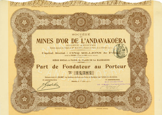 Société des Mines d'or de L'Andavakoëra Société Anonyme