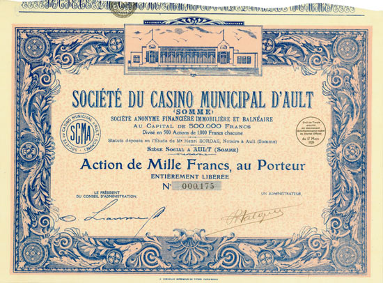 Societe du Casino Municipal D'Ault (Somme) - Société Anonyme Financière Immobilière et Balnéaire