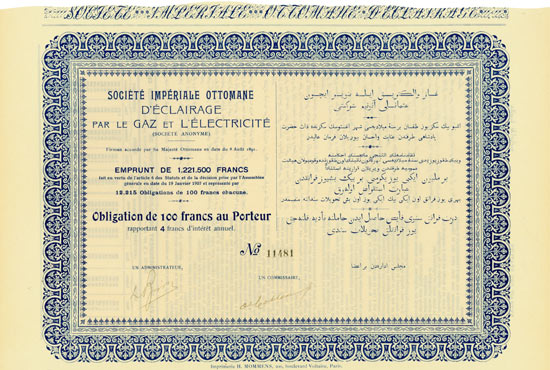 Société Impériale Ottomane d'Eclairage par le Gaz et d'Electricité [2 Stück]