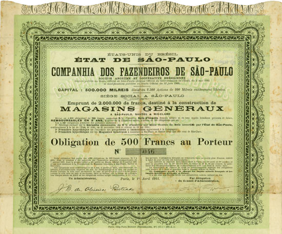 États-Unis du Brésil / État de São-Paulo / Companhia dos Fazendeiros de São-Paulo