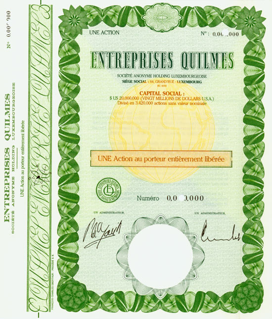 Entreprises Quilmes Société Anonyme Holding Luxembourgeoise [2 Stück]