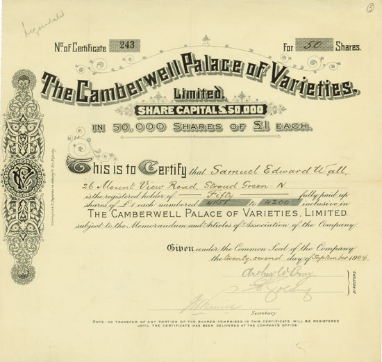 Camberwell Palace of Varieties, Limited
