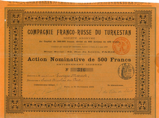Compagnie Franco-Russe du Turkestan Société Anonyme
