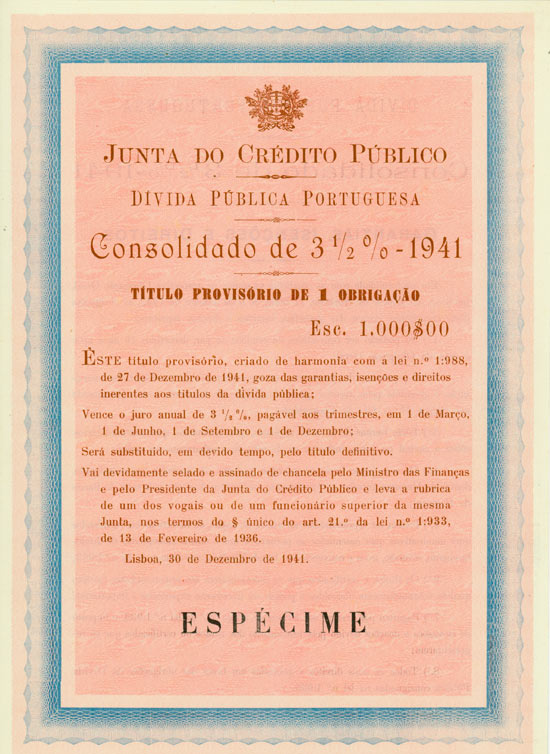 Junta do Crédito Público Divida Pública Portuguesa