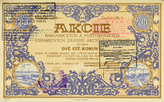 Rakovnickych a Postorenskych Keramickych Zavodu Akciovych v Praze / Rakonitzer und Unter-Themenauer keramische Werke AG in Prag
