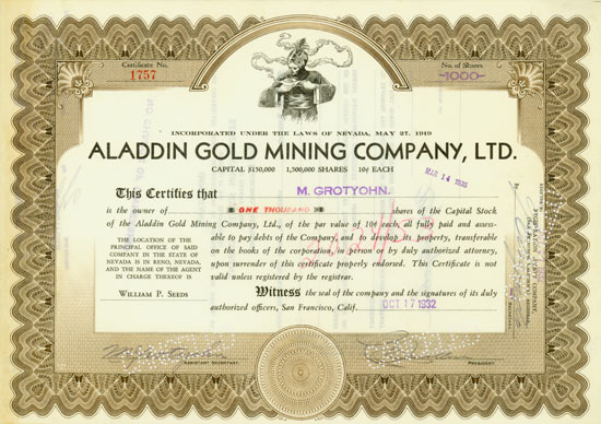 Aladdin Gold Mining company, Ltd.