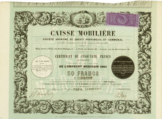 Caisse Mobilière Société Anonyme de Crédit Provincial et Communal / Emprunt Mexicain 1864