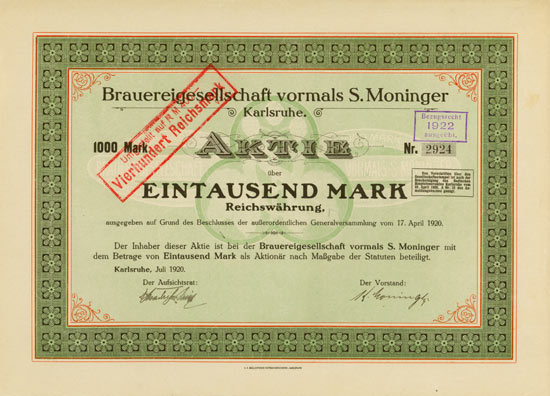 Brauereigesellschaft vormals S. Moninger Karlsruhe 