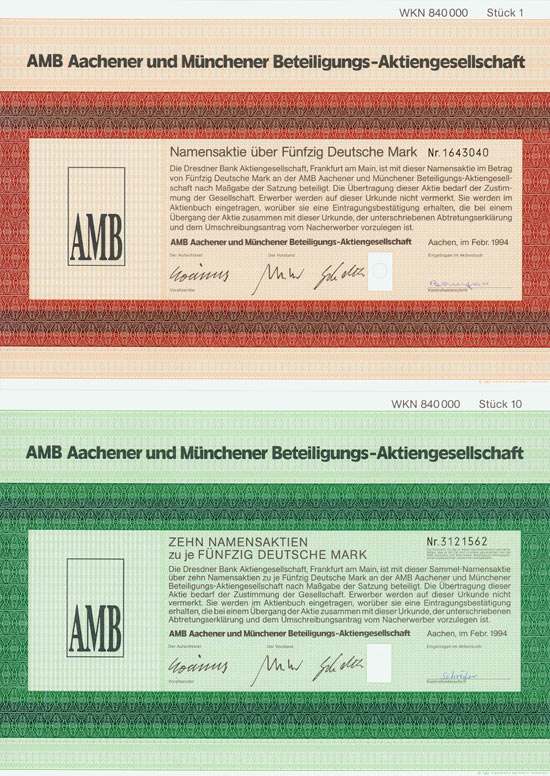 AMB Aachener und Münchener Beteiligungs-AG [3 Stück]