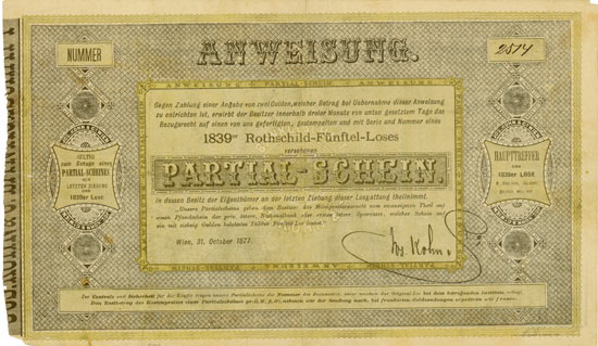 Bankgeschäft Jos. Kohn & Co. / 1839er Rothschild-Fünftel-Los