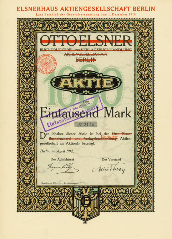 Otto Elsner Buchdruckerei und Verlagsbuchhandlung AG (später: Elsnerhaus AG)