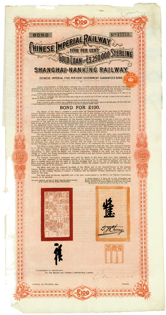 Chinese Imperial Railway Gold Loan (Shanghai-Nanking Railway, Kuhlmann 115)