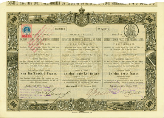 Actien-Gesellschaft für Holzgewinnung und Dampfsägenbetrieb vormals P.& C, Goetz & Cie, 1884