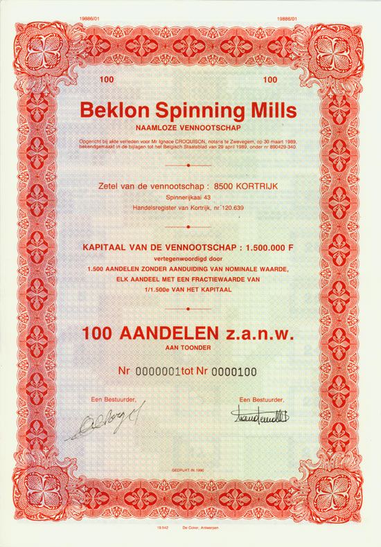 Beklon Spinning Mills Naamlooze Vennootschap