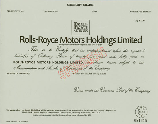 Rolls-Royce Motors Holdings Limited
