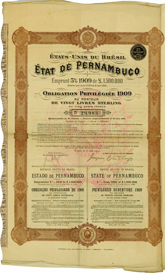 Etats-Unis du Bresil / Etat de Pernambuco / United States of Brazil / State of Pernambuco