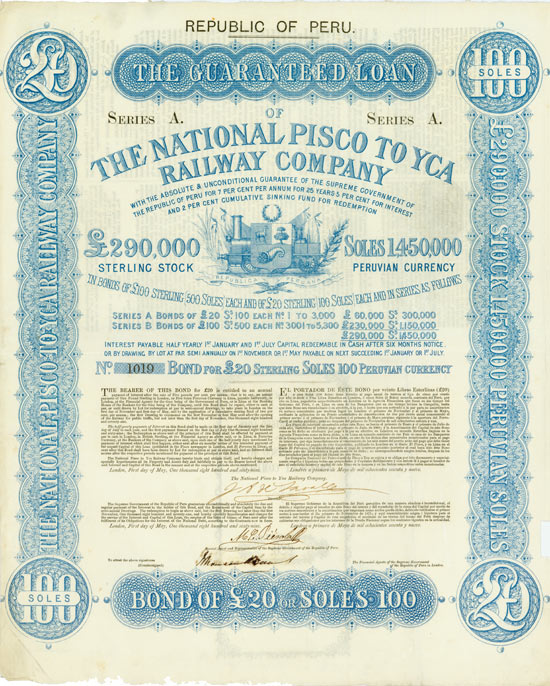 Republic of Peru - National Pisco to Yca Railway
