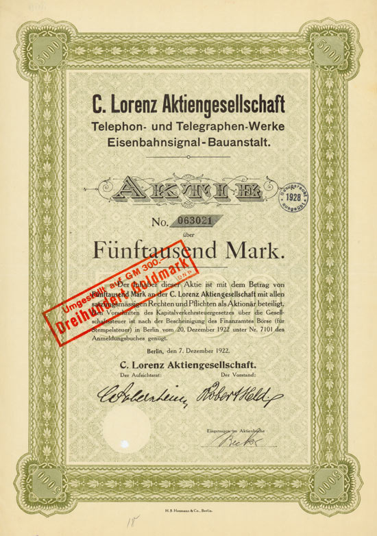 C. Lorenz Aktiengesellschaft Telephon- und Telegraphen-Werke Eisenbahnsignal-Bauanstalt