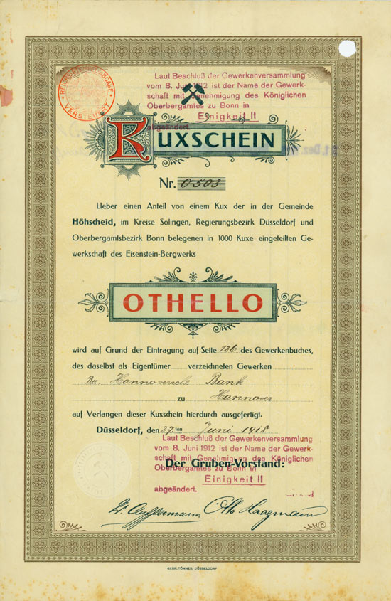 Gewerkschaft des Eisenstein Bergwerks Othello