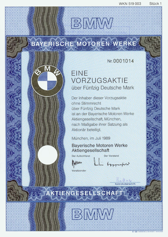 HWPH AG - Historische Wertpapiere - Bayerische Motoren Werke AG