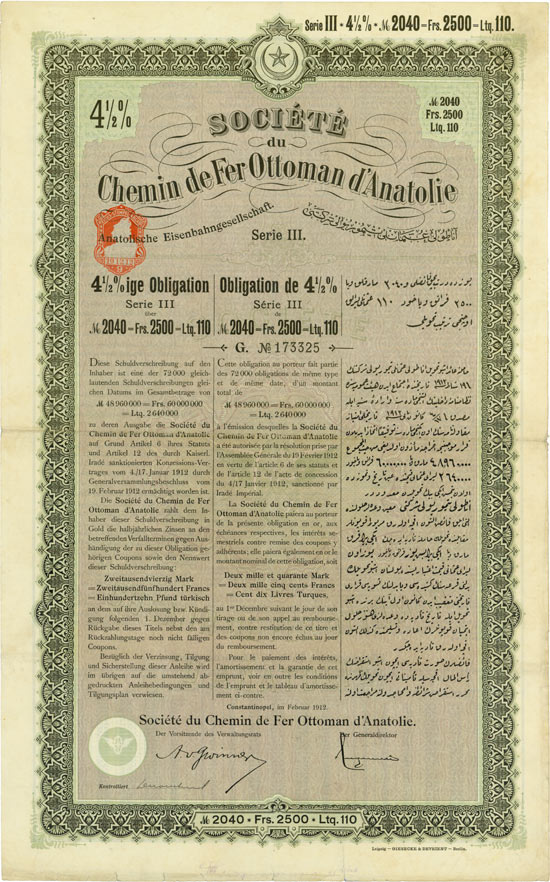 Société du Chemin de Fer Ottoman d'Anatolie (Anatolische Eisenbahngesellschaft)