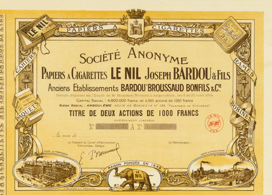 Société Anonyme Papiers a Cigarettes LE NIL Joseph Bardou & Fils Anciens Etablissements Bardou Broussaud Bonfils & Cie. [6 Stück]
