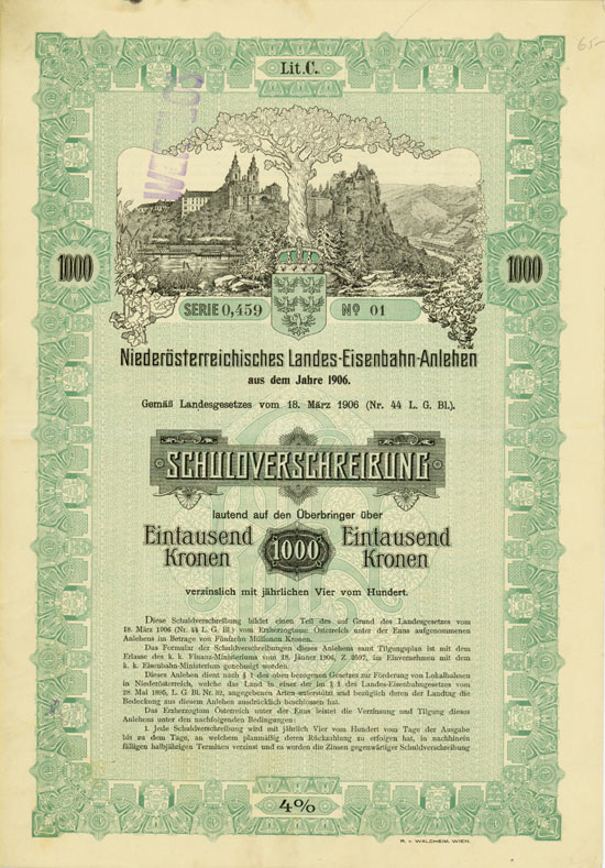 Erzherzogtum Österreich unter der Enns - Niederösterreichisches Landes-Eisenbahn-Anlehen