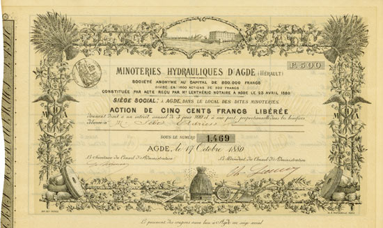 Minoteries Hydrauliques d'Agde (Hérault) Société Anonyme