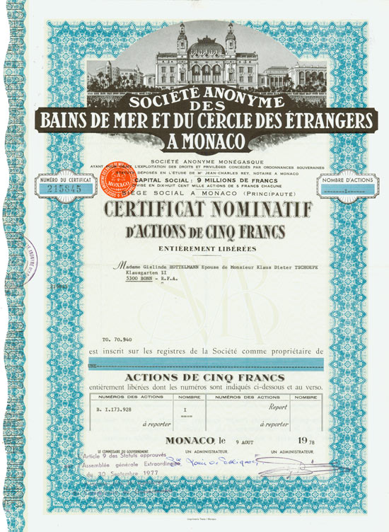 Société Anonyme des Bains de Mer et du Cercle des Ètrangers a Monaco