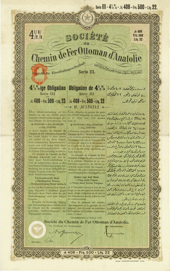 Société du Chemin de Fer Ottoman d'Anatolie (Anatolische Eisenbahngesellschaft)