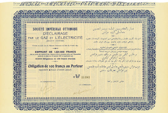 Société Impériale Ottomane d'Eclairage par le Gaz et d'Electricité [2 Stück]