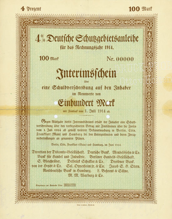 Deutsche Schutzgebietsanleihe für das Rechnungsjahr 1914