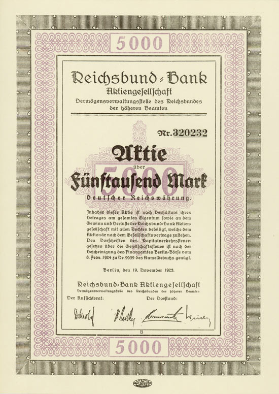 Reichsbund-Bank Aktiengesellschaft Vermögensverwaltungsstelle des Reichsbundes der höheren Beamten